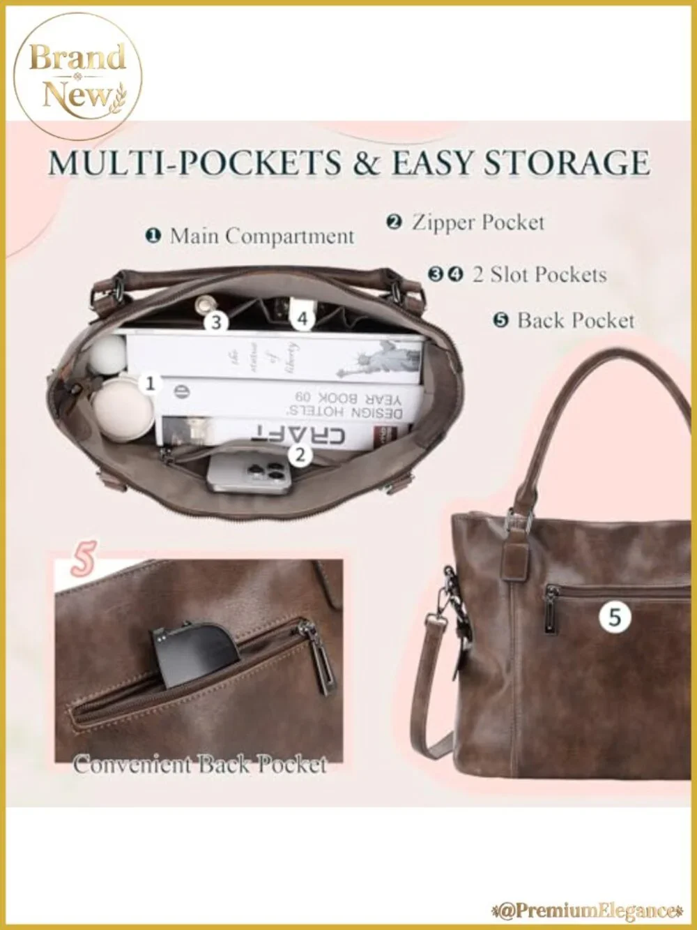 Faux Leather Hobo Bag for Women Tote Shoulder Crossbody Purse